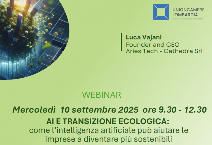 Locandina evento "AI e TRANSIZIONE ECOLOGICA delle imprese"