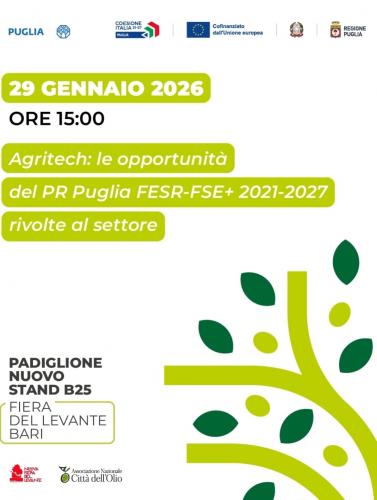 Giovedì 29 gennaio 2026 alle ore 11.00 nel nuovo padiglione della Fiera del Levante di Bari sarà inaugurata EVOLIO Expo, seconda edizione della fiera internazionale dedicata all'olio EVO del Mediterraneo, in programma fino al 31 gennaio 2026