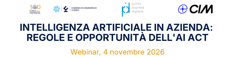 webinar 4 di novembre alle ore 10.00 "“Intelligenza Artificiale in azienda: regole e opportunità dell'AI Act”