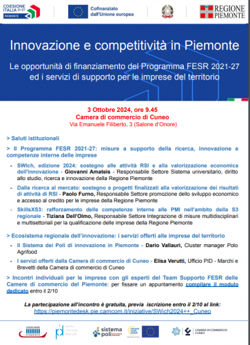 locandina incontro 3 ottobre 2024 cciaa Cuneo esperti misure fesr