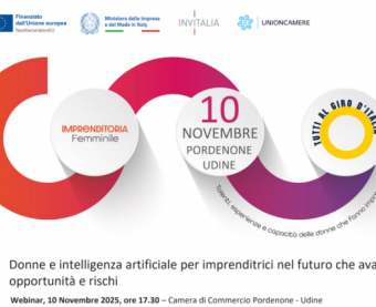 Locandina del webinar “Donne e intelligenza artificiale” – 10 novembre 2025, Camera di Commercio Pordenone-Udine.