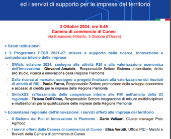 locandina incontro 3 ottobre 2024 cciaa Cuneo esperti misure fesr