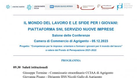 Locandina presentazione dello Sportello  SNI  - Camera di Commercio 0.5.12.2023 - AGRIGENTO 